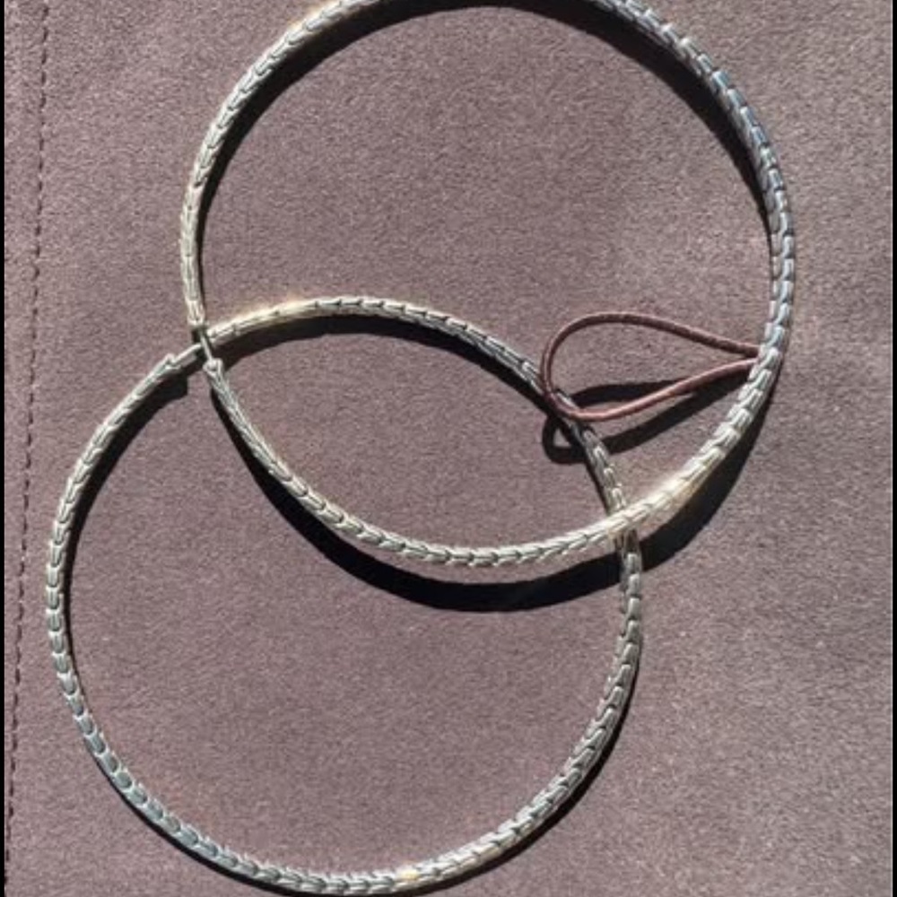 John Hardy sterling silver Carved Chain Hoop Earrings, Silver, X Large